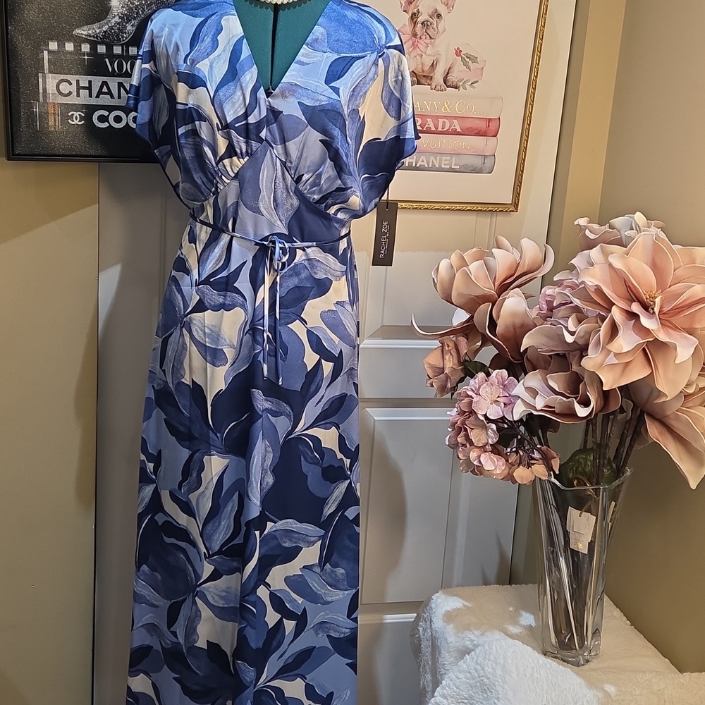 Nwt XL& LARGE Rachel Zoe Blue and White Floral Maxi Dress